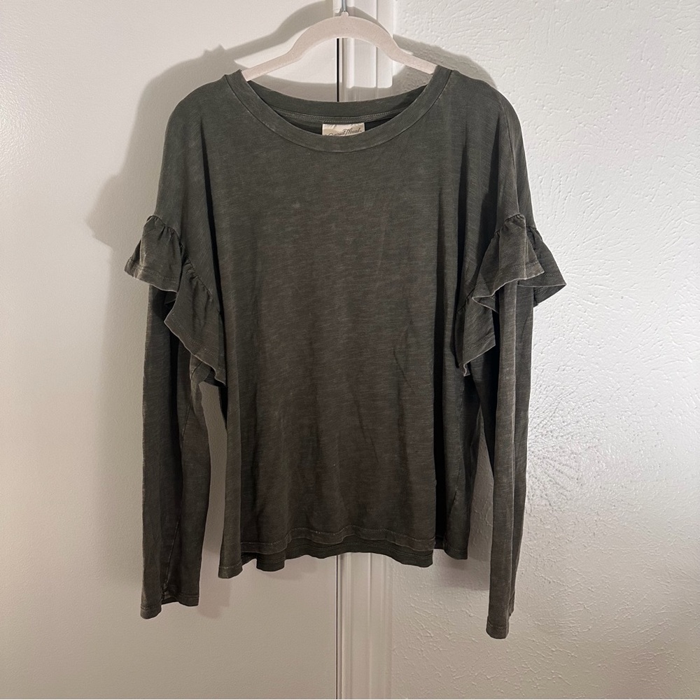 Universal Thread Dark Green Ruffle Sleeve Top